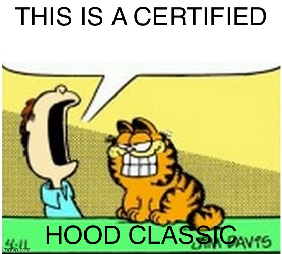 This is a certified hold classic | THIS IS A CERTIFIED; HOOD CLASSIC | image tagged in jon arbuckle yelling at garfield the cat,this,is,a,certified,hood classic | made w/ Imgflip meme maker