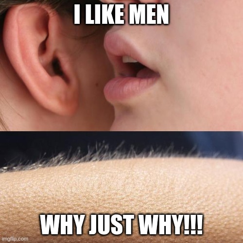 Whisper and Goosebumps | I LIKE MEN; WHY JUST WHY!!! | image tagged in whisper and goosebumps | made w/ Imgflip meme maker