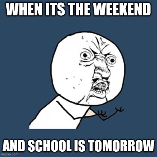 #relatable | WHEN ITS THE WEEKEND; AND SCHOOL IS TOMORROW | image tagged in memes,y u no | made w/ Imgflip meme maker