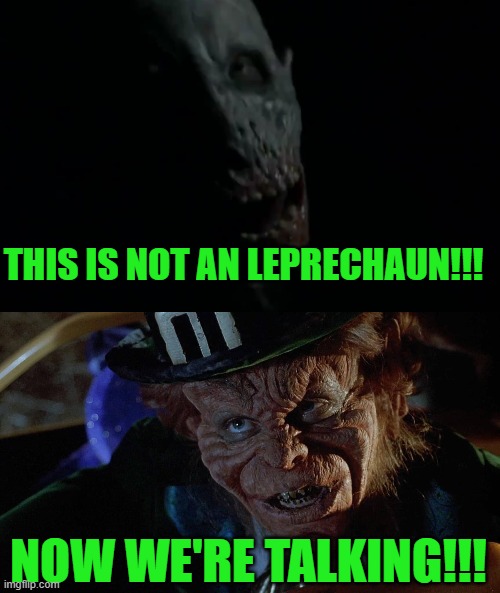 THIS IS NOT AN LEPRECHAUN!!! NOW WE'RE TALKING!!! | image tagged in leprechaun,horror,origins,movies,comedy | made w/ Imgflip meme maker