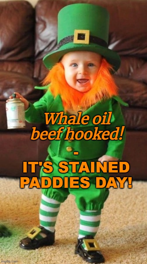 Stained Paddies Day | -
IT'S STAINED PADDIES DAY! Whale oil beef hooked! | image tagged in satire,st patrick's day | made w/ Imgflip meme maker