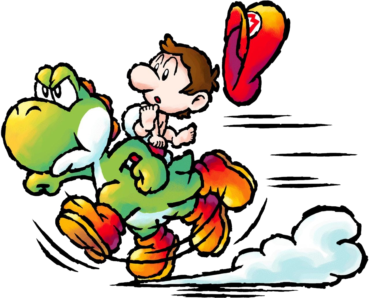 High Quality Green Yoshi & baby Mario Dashing Blank Meme Template