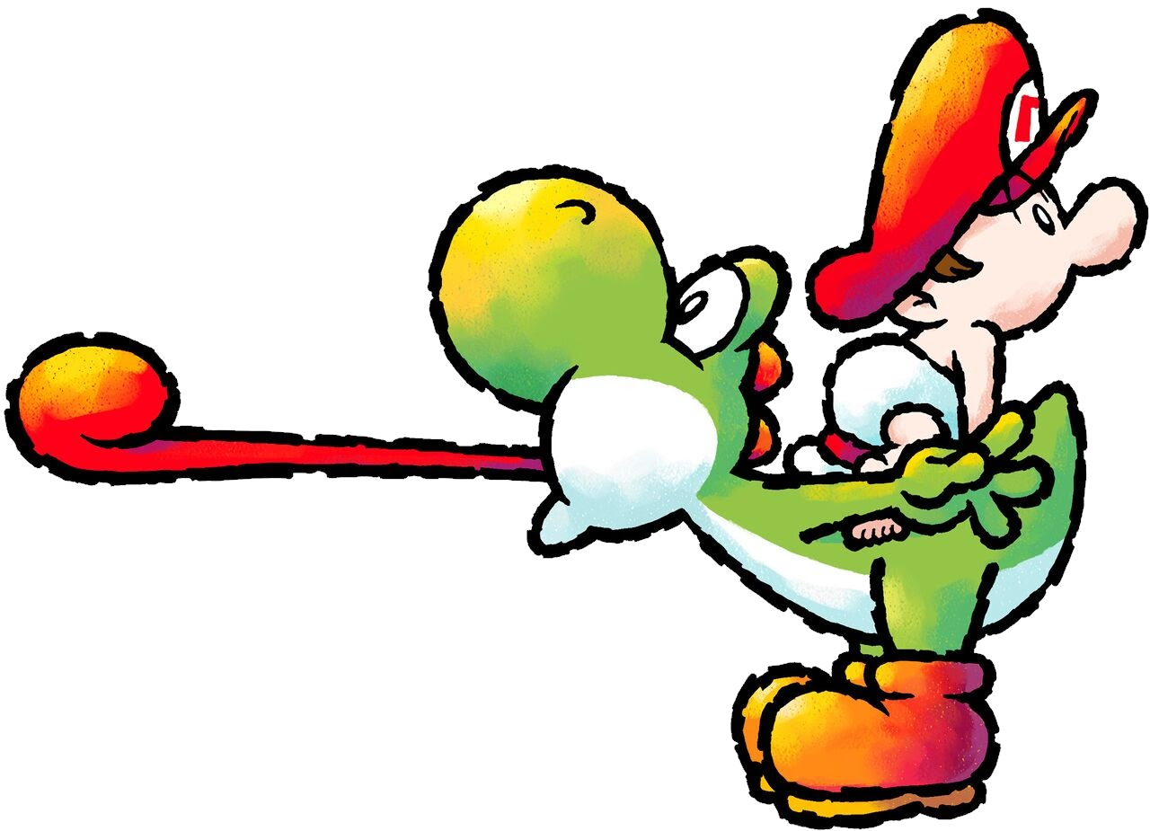 Green Yoshi & baby Mario in the Stick Tongue Blank Meme Template