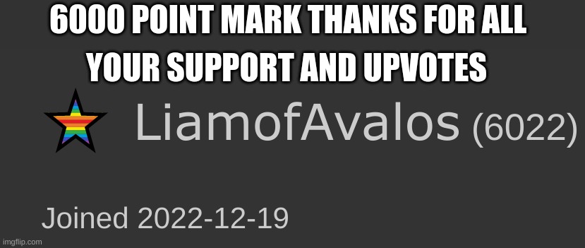 6000 points! | 6000 POINT MARK THANKS FOR ALL; YOUR SUPPORT AND UPVOTES | image tagged in 6000 points | made w/ Imgflip meme maker