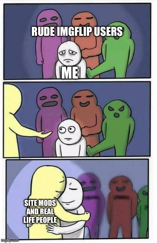 Problems Stress Pain Blank | RUDE IMGFLIP USERS; ME; SITE MODS AND REAL LIFE PEOPLE | image tagged in problems stress pain blank | made w/ Imgflip meme maker