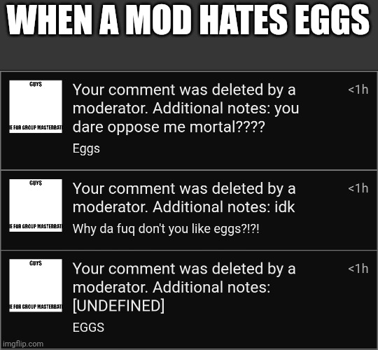 WHEN A MOD HATES EGGS | made w/ Imgflip meme maker