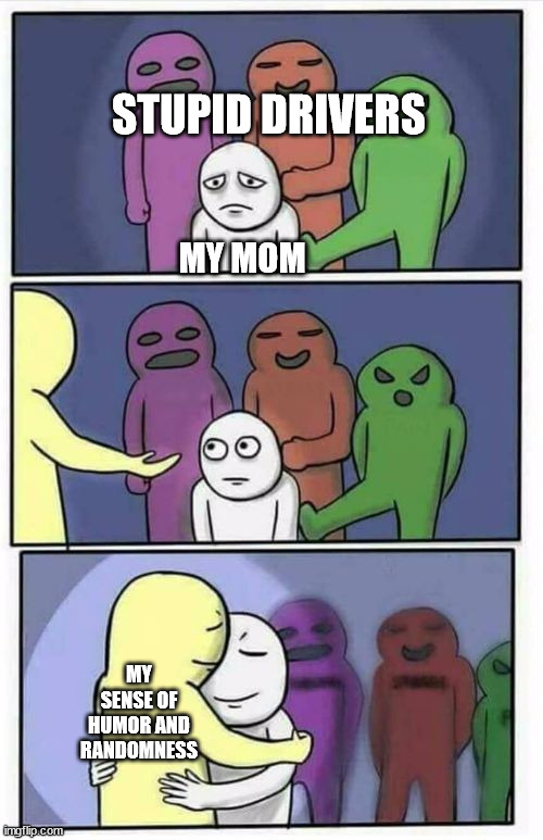 mods if you change the title I'm cringe. | STUPID DRIVERS; MY MOM; MY SENSE OF HUMOR AND RANDOMNESS | image tagged in problems stress pain blank | made w/ Imgflip meme maker