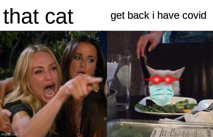 Woman Yelling At Cat | that cat; get back i have covid | image tagged in memes,woman yelling at cat | made w/ Imgflip meme maker