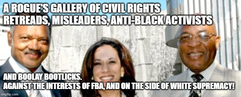 Misleaders | A ROGUE'S GALLERY OF CIVIL RIGHTS RETREADS, MISLEADERS, ANTI-BLACK ACTIVISTS; AND BOOLAY BOOTLICKS. 
AGAINST THE INTERESTS OF FBA, AND ON THE SIDE OF WHITE SUPREMACY! | made w/ Imgflip meme maker