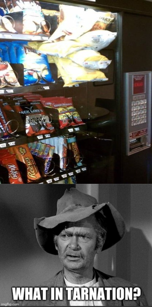 Partially crowded snacks in vending machine | image tagged in what in tarnation,you had one job,memes,vending machine,snacks,snack | made w/ Imgflip meme maker