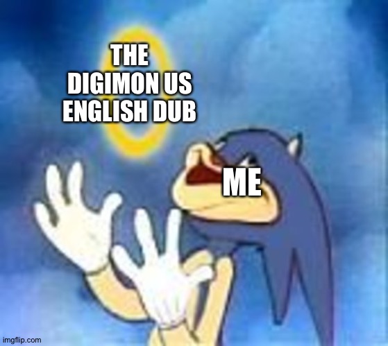 Joyful Sonic | THE DIGIMON US ENGLISH DUB; ME | image tagged in joyful sonic | made w/ Imgflip meme maker