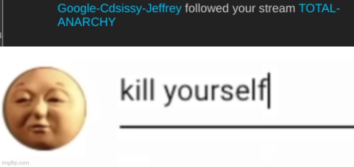 I know the stream was meant to literally be Total anarchy, but no. banned | image tagged in percy says kill yourself | made w/ Imgflip meme maker