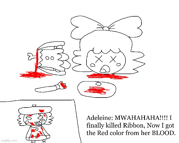 Adeleine murdered Ribbon and uses her blood as Red paint | image tagged in kirby,adeleine,ribbon,gore,blood,fanart | made w/ Imgflip meme maker
