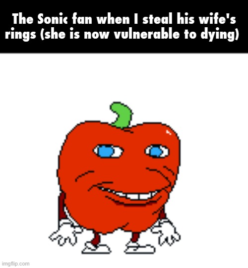 The Sonic fan when I steal his wife's rings (she is now vulnerable to dying) | image tagged in memes,funny,sonic the hedgehog,sonic,pepperman,pizza tower | made w/ Imgflip meme maker