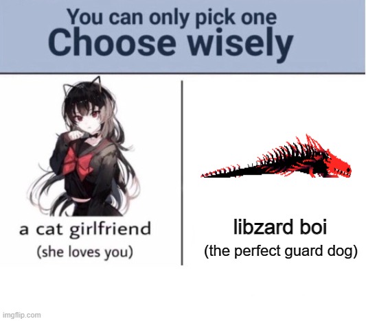 Choose wisely |  libzard boi; (the perfect guard dog) | image tagged in choose wisely,rain world,red lizard | made w/ Imgflip meme maker