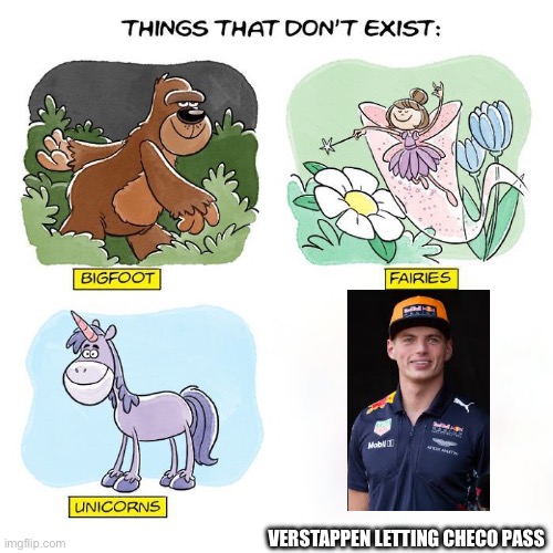 Things That Don't Exist | VERSTAPPEN LETTING CHECO PASS | image tagged in things that don't exist | made w/ Imgflip meme maker