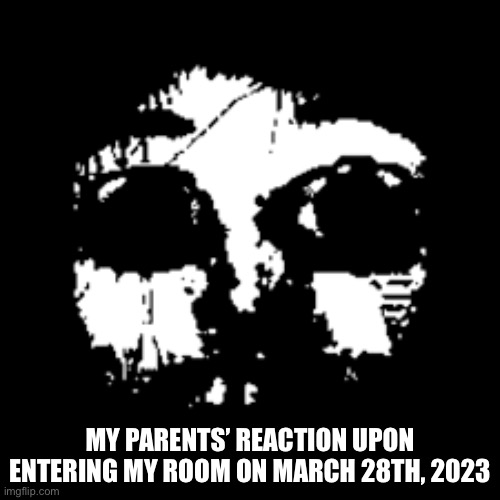 real | MY PARENTS’ REACTION UPON ENTERING MY ROOM ON MARCH 28TH, 2023 | image tagged in the,voices,are,loud | made w/ Imgflip meme maker