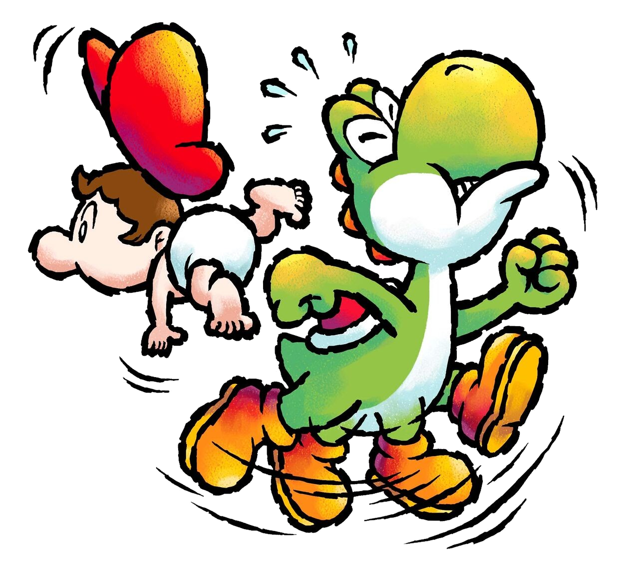 High Quality Green Yoshi & baby Mario Fluttering Blank Meme Template