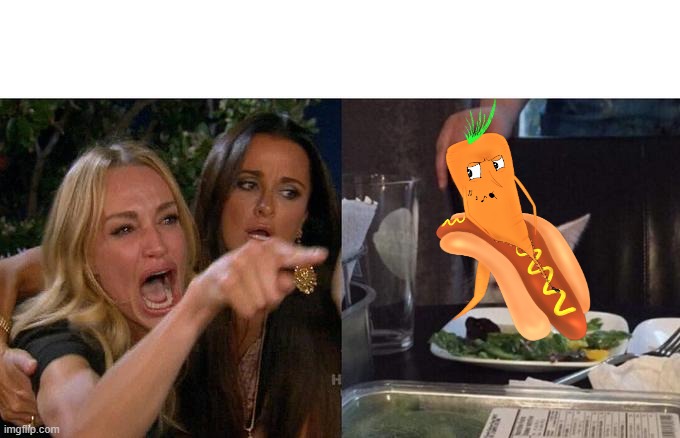 Hot carrot | image tagged in memes,woman yelling at cat | made w/ Imgflip meme maker