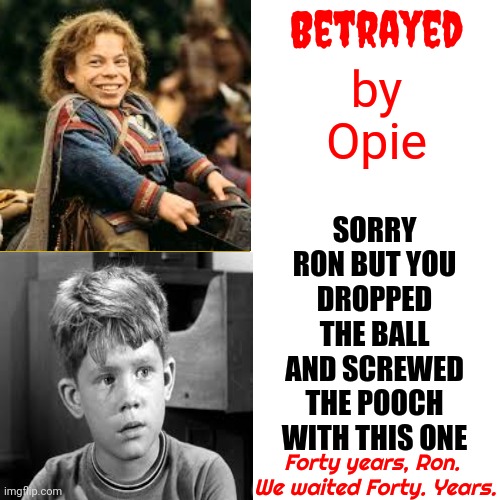 Seemed Like A Nice Guy.  Just Goes To Show ... You Can Never Tell | Betrayed; by Opie; SORRY RON BUT YOU DROPPED THE BALL AND SCREWED THE POOCH WITH THIS ONE; Forty years, Ron.  We waited Forty. Years. | image tagged in memes,drake hotline bling,opie sucks,opie betrayed us,willow,betrayed | made w/ Imgflip meme maker
