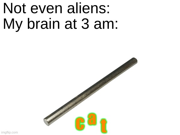 Get it? A Fe line? | Not even aliens:
My brain at 3 am:; a; c; t | image tagged in cats,cat,iron,my brain at 3 am | made w/ Imgflip meme maker