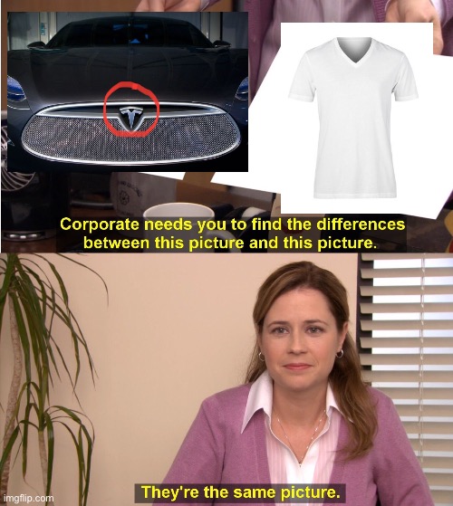 It can’t be unseen (Tesla logo = t-shirt) | image tagged in memes,they're the same picture | made w/ Imgflip meme maker