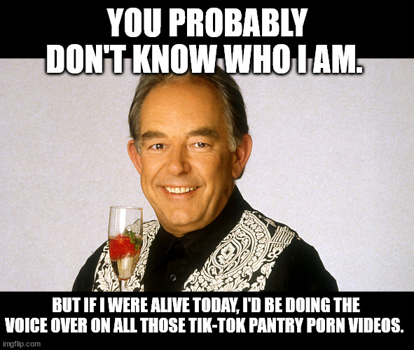 YOU PROBABLY DON'T KNOW WHO I AM. BUT IF I WERE ALIVE TODAY, I'D BE DOING THE VOICE OVER ON ALL THOSE TIK-TOK PANTRY PORN VIDEOS. | made w/ Imgflip meme maker