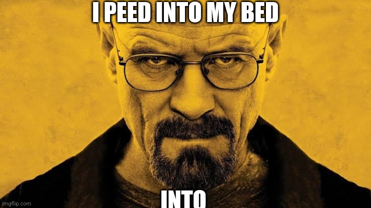 I PEED INTO MY BED; INTO | image tagged in walter white breaking bad season 5 cover art | made w/ Imgflip meme maker