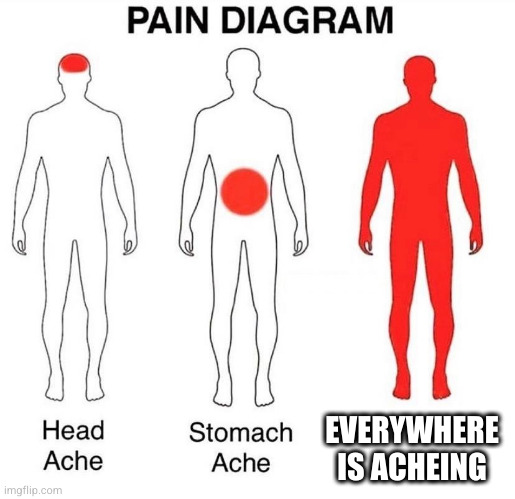 Pain Diagram | EVERYWHERE IS ACHEING | image tagged in pain diagram | made w/ Imgflip meme maker