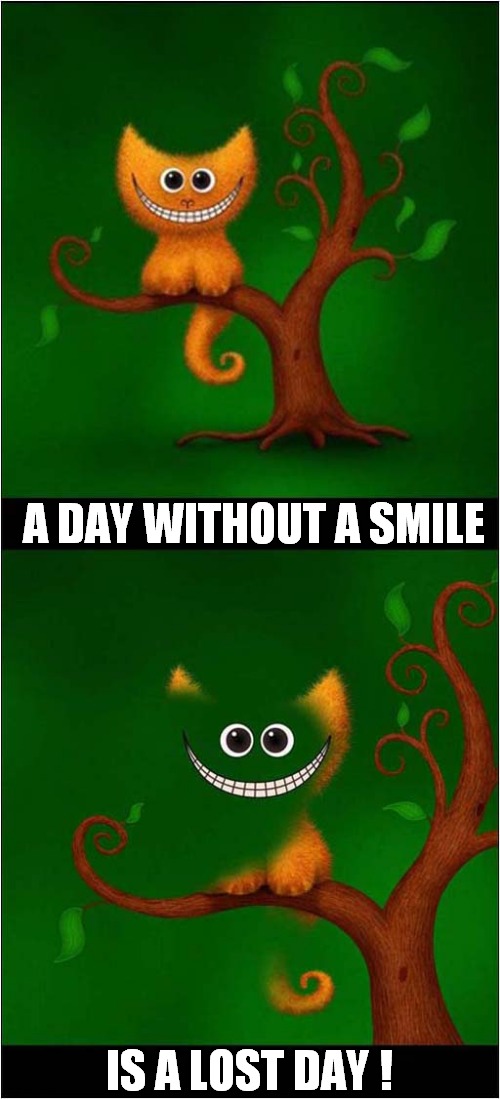 The Cheshire Cat Says | A DAY WITHOUT A SMILE; IS A LOST DAY ! | image tagged in cats,cheshire cat,smile,inspirational quote | made w/ Imgflip meme maker