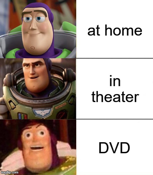 movies be like | at home; in theater; DVD | image tagged in better best blurst lightyear edition | made w/ Imgflip meme maker