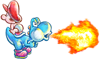 Light Blue Yoshi & baby Mario Blowing Fire Blank Meme Template