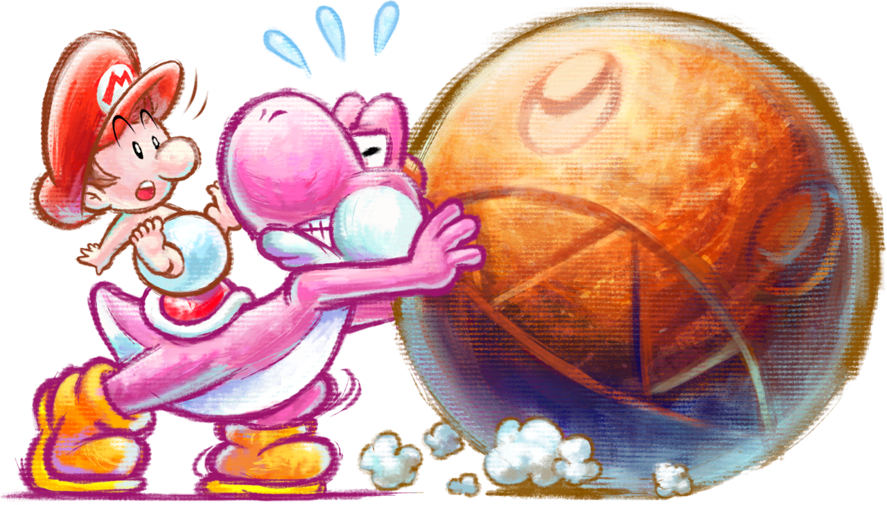 Pink Yoshi & baby Mario Pushing Chomp Rock Blank Meme Template
