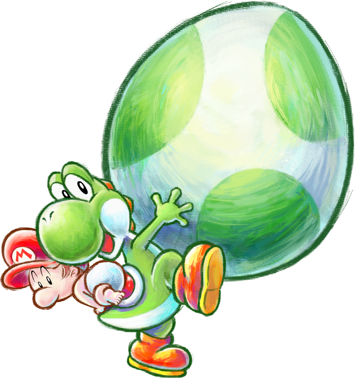 Green Yoshi & baby Mario with Mega Eggdozer Blank Meme Template