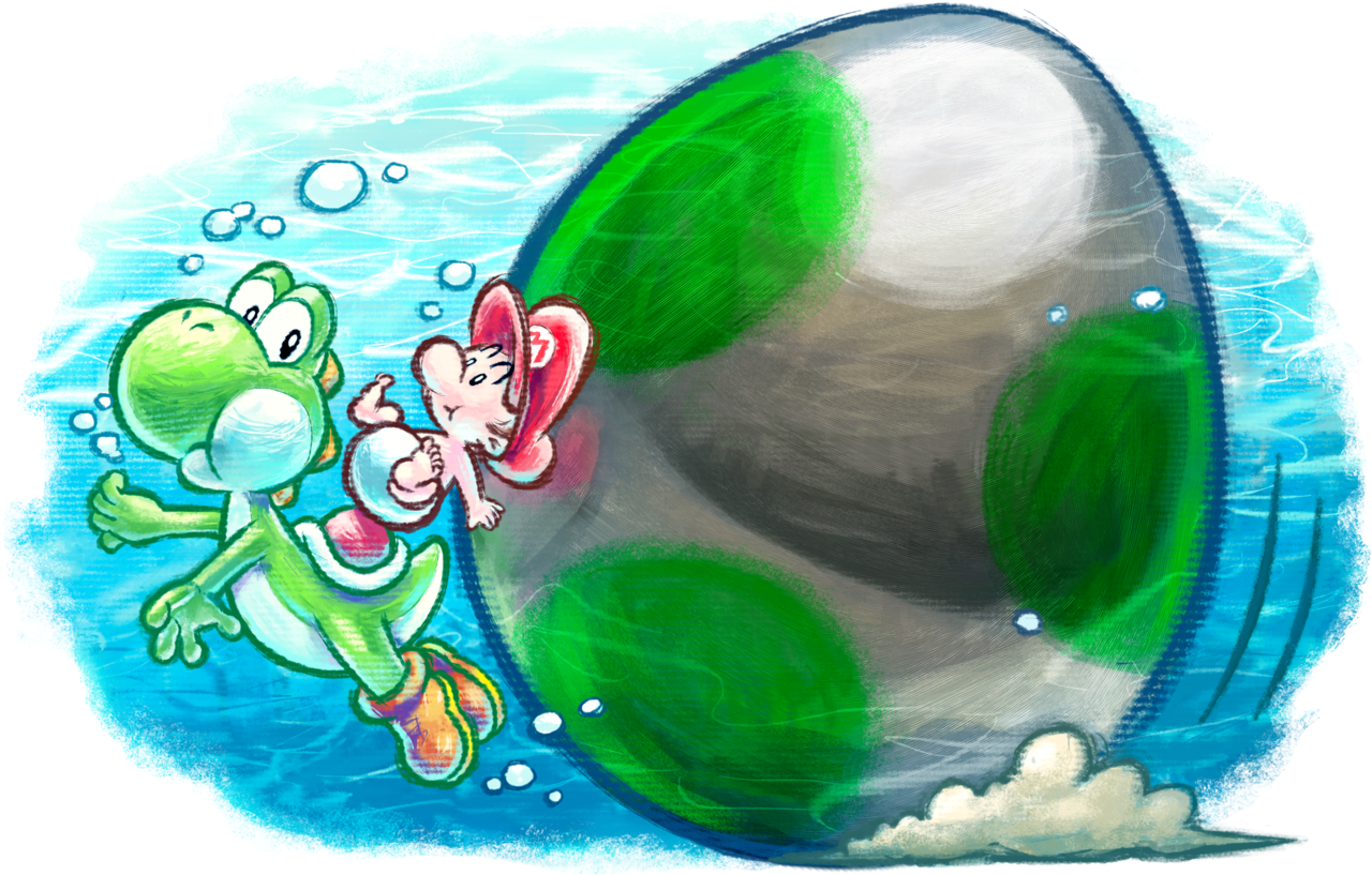 Green Yoshi & baby Mario Swimming with Mega Eggdozer Blank Meme Template