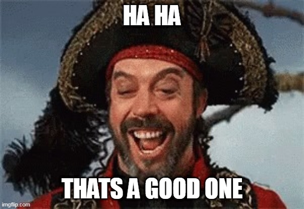 TIM CURRY PIRATE | HA HA THATS A GOOD ONE | image tagged in tim curry pirate | made w/ Imgflip meme maker