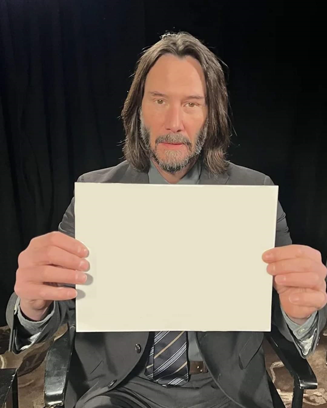 Keanu Reeves holding paper Blank Meme Template