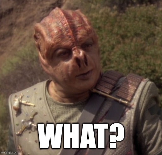 Confused Tamarian | WHAT? | image tagged in darmok | made w/ Imgflip meme maker