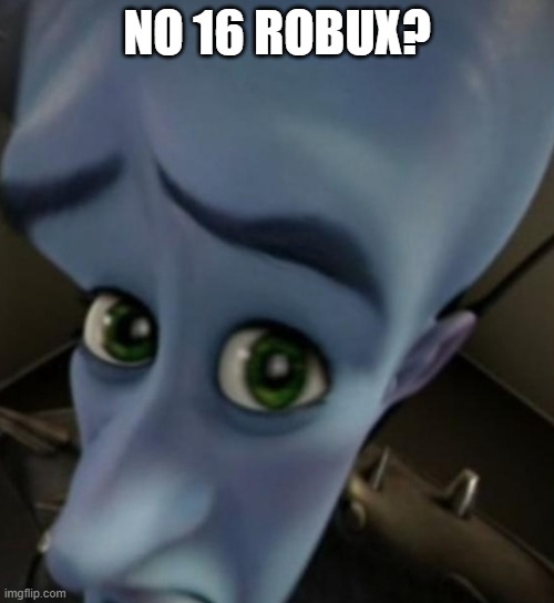 NO 16 ROBUX? | NO 16 ROBUX? | image tagged in megamind no bitches | made w/ Imgflip meme maker