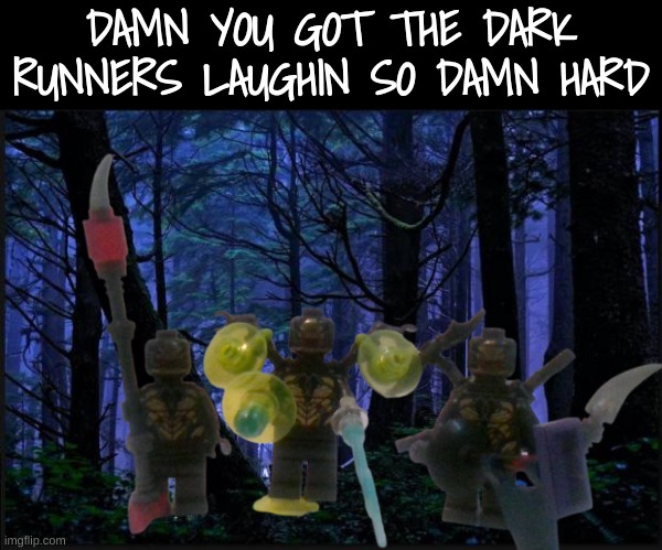 They look so pathetic here lol | DAMN YOU GOT THE DARK RUNNERS LAUGHIN SO DAMN HARD | image tagged in dark forest | made w/ Imgflip meme maker