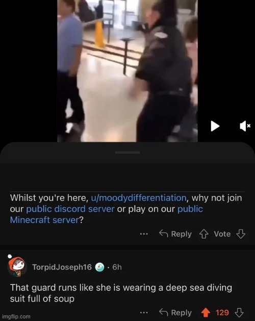 On a post about a mall cop chasing a guy sliding down a escalator on r/holup | image tagged in rare,insults,funny | made w/ Imgflip meme maker