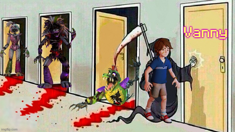 Security Breach Vanny Ending be like (I couldn't find a transparent SFW image of Vanny) | Vanny | image tagged in death knocking at the door | made w/ Imgflip meme maker