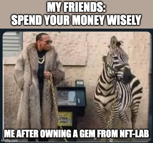 NFT-LAB | MY FRIENDS:
SPEND YOUR MONEY WISELY; ME AFTER OWNING A GEM FROM NFT-LAB | image tagged in nft | made w/ Imgflip meme maker