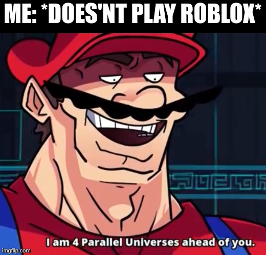 I Am 4 Parallel Universes Ahead Of You | ME: *DOES'NT PLAY ROBLOX* | image tagged in i am 4 parallel universes ahead of you | made w/ Imgflip meme maker
