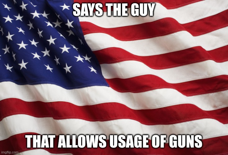 country slander 2 | SAYS THE GUY; THAT ALLOWS USAGE OF GUNS | image tagged in us flag | made w/ Imgflip meme maker