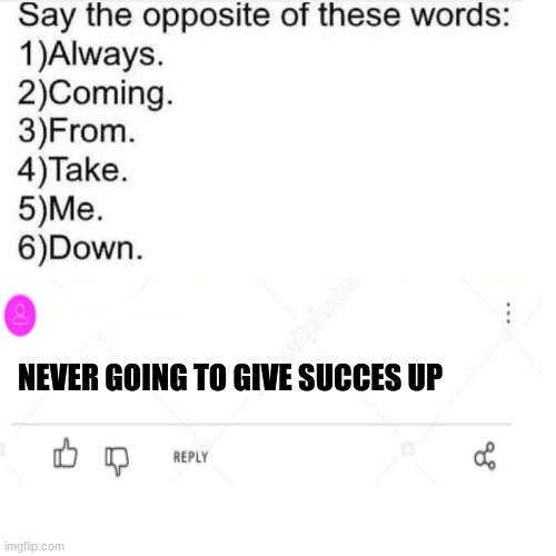 Yeah, it's true for me... | NEVER GOING TO GIVE SUCCES UP | image tagged in rickroll | made w/ Imgflip meme maker