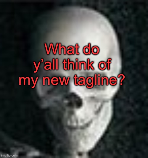 . | What do y’all think of my new tagline? | image tagged in skull | made w/ Imgflip meme maker