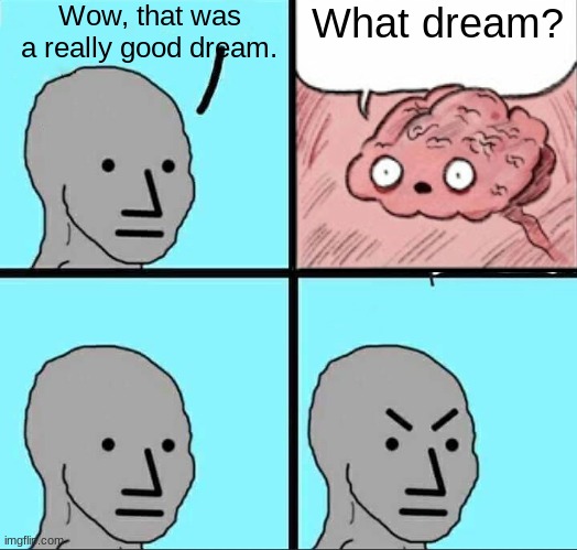 Every time I wake up. | Wow, that was a really good dream. What dream? | image tagged in funny memes | made w/ Imgflip meme maker