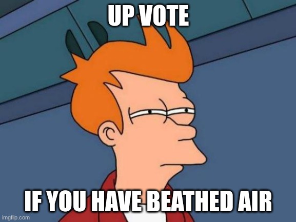Futurama Fry | UP VOTE; IF YOU HAVE BEATHED AIR | image tagged in memes,futurama fry | made w/ Imgflip meme maker