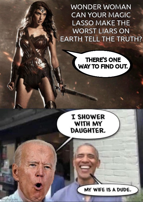 Wonder Woman makes weasels tell the truth | WONDER WOMAN CAN YOUR MAGIC LASSO MAKE THE WORST LIARS ON EARTH TELL THE TRUTH? THERE'S ONE WAY TO FIND OUT. | image tagged in wonder woman gal gadot | made w/ Imgflip meme maker
